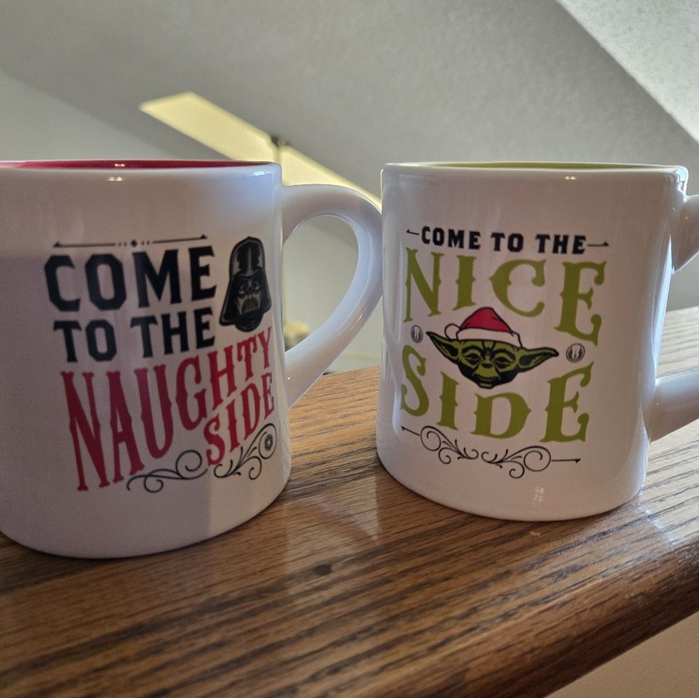 Star Wars Hallmark Christmas Darth Vader Naughty Side Mug‎ & Yoda Nice Side Mug